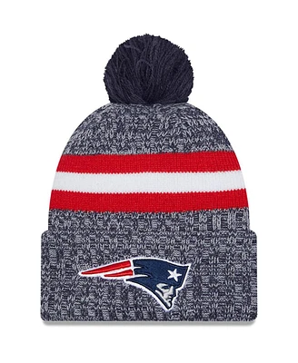 Men's New Era Navy New England Patriots 2023 Sideline Cuffed Knit Hat With Pom