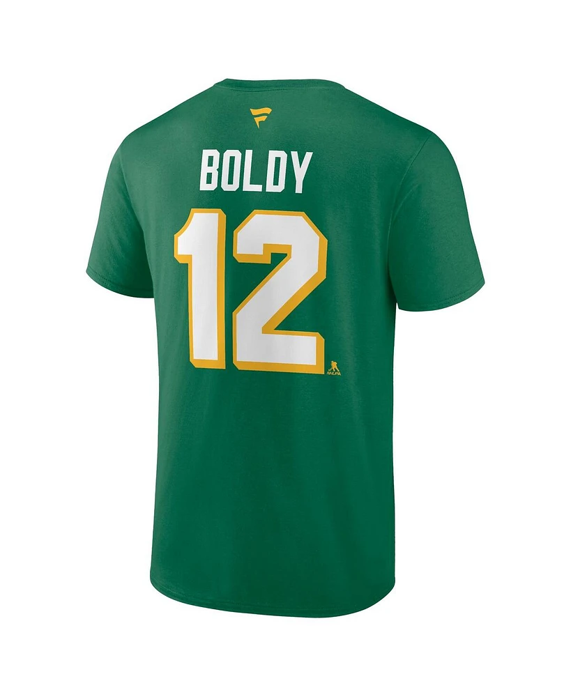 Men's Fanatics Green Matthew Boldy Minnesota Wild Authentic Stack Name and Number T-shirt