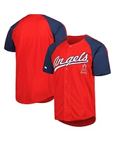 Men's Stitches Red Los Angeles Angels Button-Down Raglan Fashion Jersey