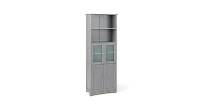 6-Tier Freestanding Bathroom Cabinet with 2 Open Compartments and Adjustable Shelves