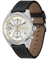 Hugo Boss Men's Skytraveller Quartz Fashion Chrono Leather Watch 44mm