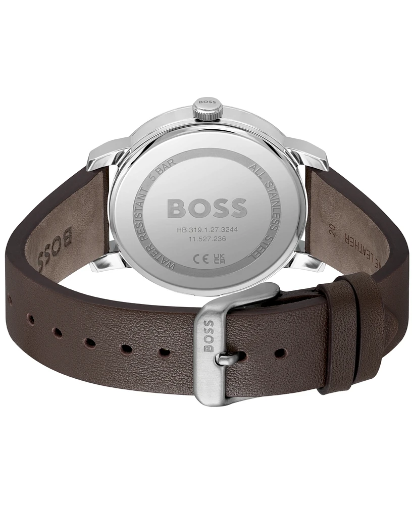 Hugo Boss Men's Dean Quartz Basic Calendar Brown Leather Watch 41mm