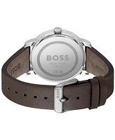 Hugo Boss Men's Dean Quartz Basic Calendar Brown Leather Watch 41mm