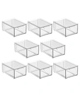 mDesign Stacking Plastic Storage Kitchen Bin with Pull-Out Drawer, 8 Pack, Clear