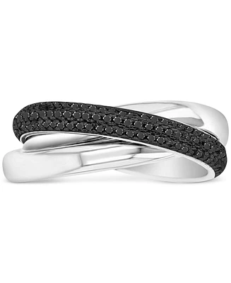 Black Spinel & Polished Band Crossover Statement Ring (1-1/4 ct. t.w.) Sterling Silver