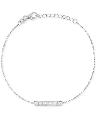 Cubic Zirconia Princess-Cut Bar Cable Link Chain Bracelet