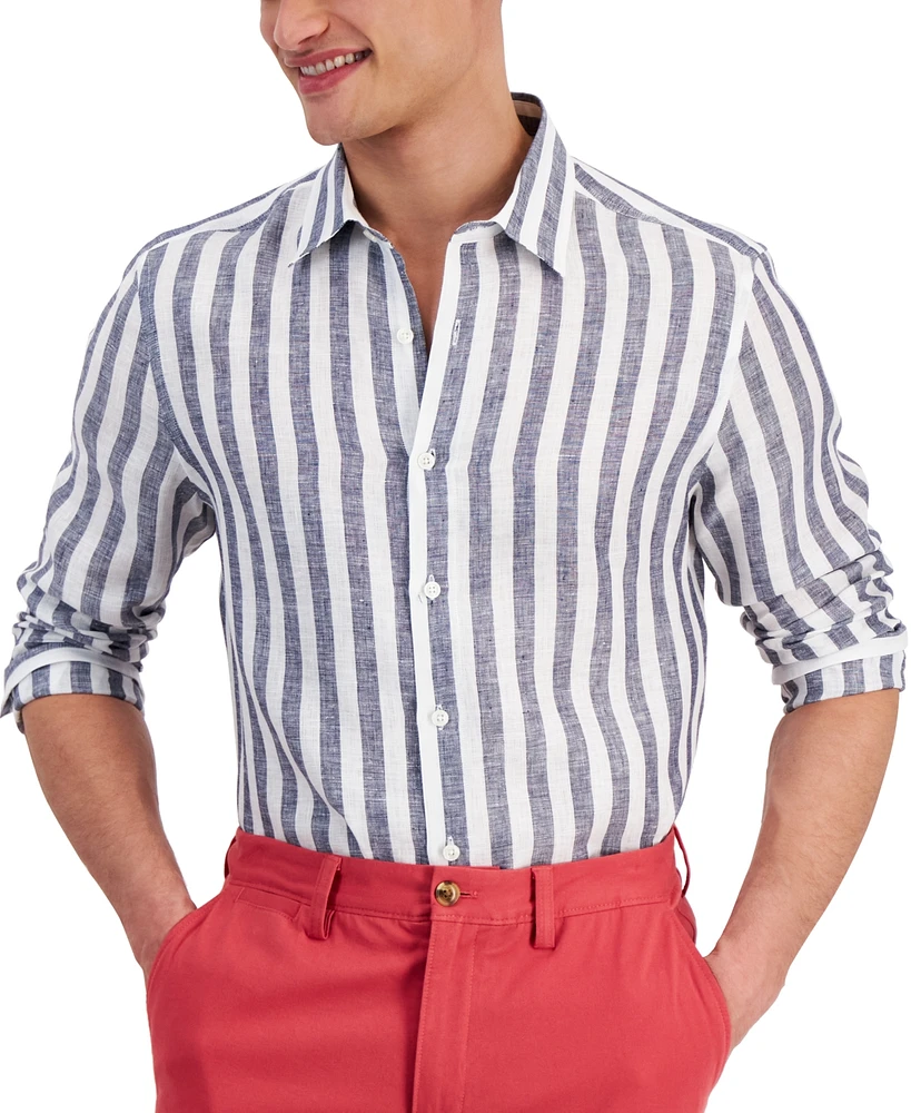 Club Room Men's Alba Stripe Long-Sleeve Linen Shirt, Created for Macy's