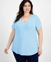 Jm Collection Plus Size V-Neck Short-Sleeve Top, Created for Macy's