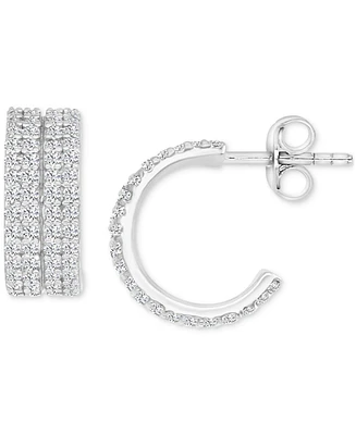 Cubic Zirconia Pave Four Row Extra Small Huggie Hoop Earrings, 0.49"