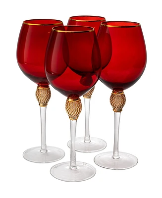 The Wine Savant Set of 4 Diamond Stemmed Wine Glasses, 14 oz Set of 4