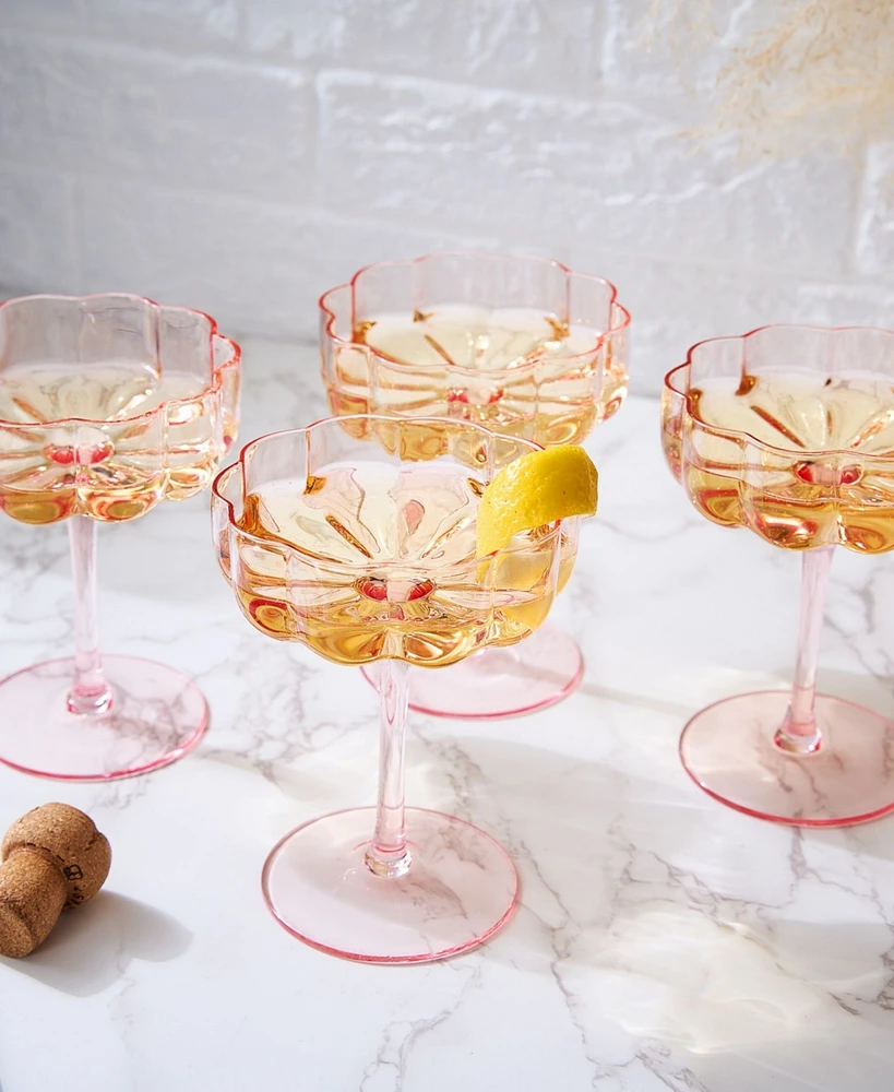 The Wine Savant Flower Vintage Glass Coupes, Set of 4