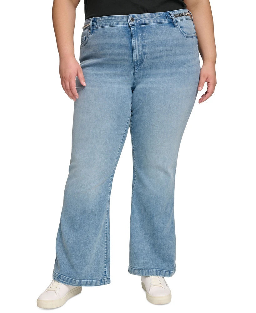 Karl Lagerfeld Paris Plus Chain-Trim Wide-Leg Jeans, First@Macy's