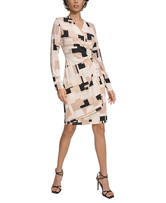 Calvin Klein Women's Printed Long-Sleeve Wrap Dress