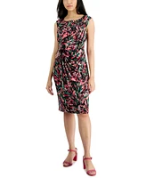 Connected Petite Printed Sleeveless Jersey Sheath Dress