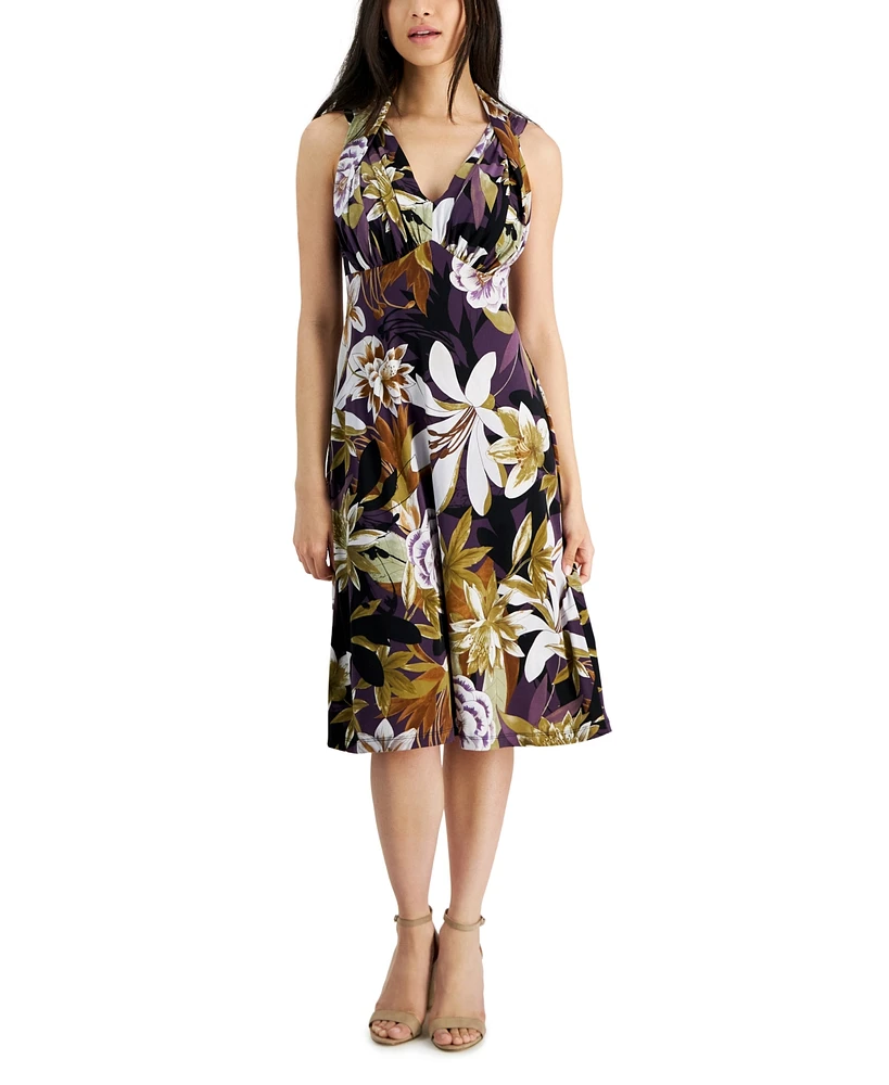 Connected Petite Floral Sleeveless Halter Sheath Dress