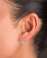 Cubic Zirconia Emerald-Cut Halo Leverback Statement Earrings