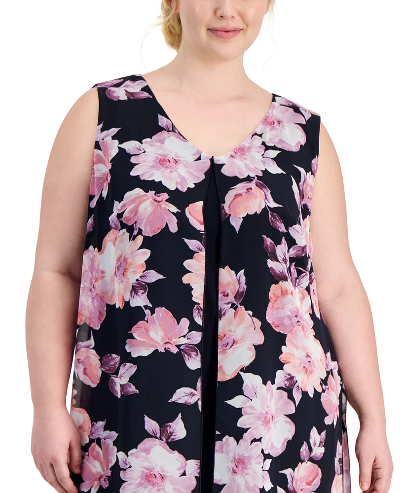 Connected Plus Sleeveless Printed Overlay Dress