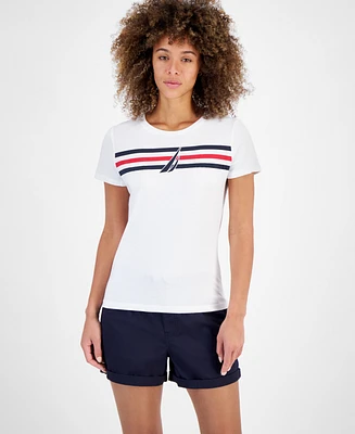 Nautica Jeans Women's Sailboat Stripe Graphic T-Shirt