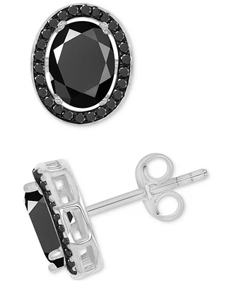 Black Spinel Oval Halo Stud Earrings (3-3/8 ct. t.w.) in Sterling Silver