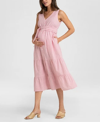 Seraphine Women's Maternity Cotton Button-Down Sleeveless Midi Dress
