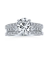 Bling Jewelry Classic 2.5CT Brilliant Cut Solitaire Oval Aaa Cz Pave Band Inset Guard Enhancers Anniversary Engagement Ring Wedding Band Set Sterling