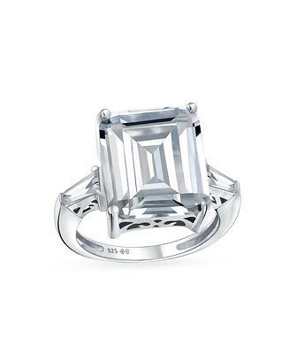 Bling Jewelry Art Deco Style Big 7CT Aaa Cz Statement Solitaire Emerald Cut Engagement Ring Side Stone Baguette Thin Band Sterling Silver Decorative S