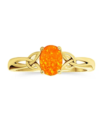 Bling Jewelry Dainty Bff Triquetra Celtic Love Knot Oval Mexican Orange Synthetic Opal Ring Promise Sterling Silver
