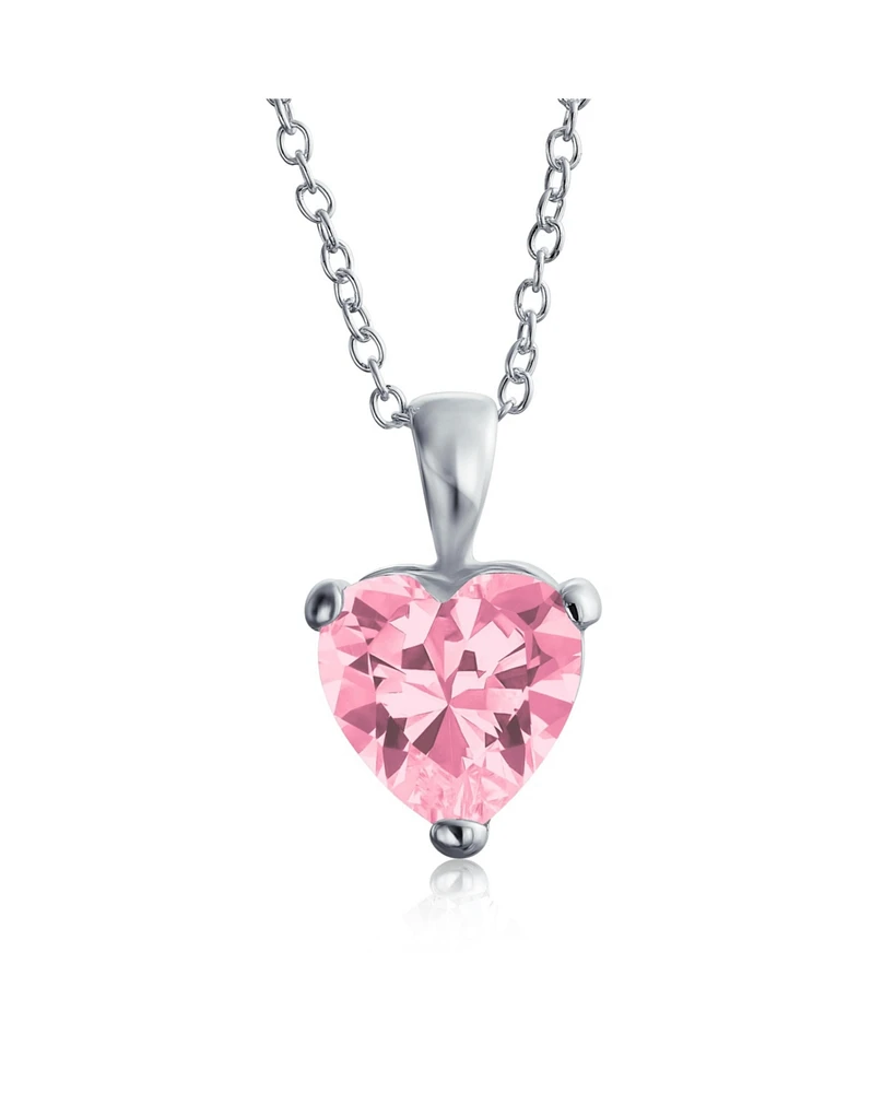 Bling Jewelry Timeless Elegance: Pink 5CT Heart-Shaped Solitaire Pendant Necklace - Sterling Silver Cz Cubic Zirconia For Women