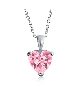 Bling Jewelry Timeless Elegance: Pink 5CT Heart-Shaped Solitaire Pendant Necklace - Sterling Silver Cz Cubic Zirconia For Women