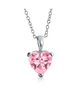 Bling Jewelry Timeless Elegance: Pink 5CT Heart-Shaped Solitaire Pendant Necklace - Sterling Silver Cz Cubic Zirconia For Women