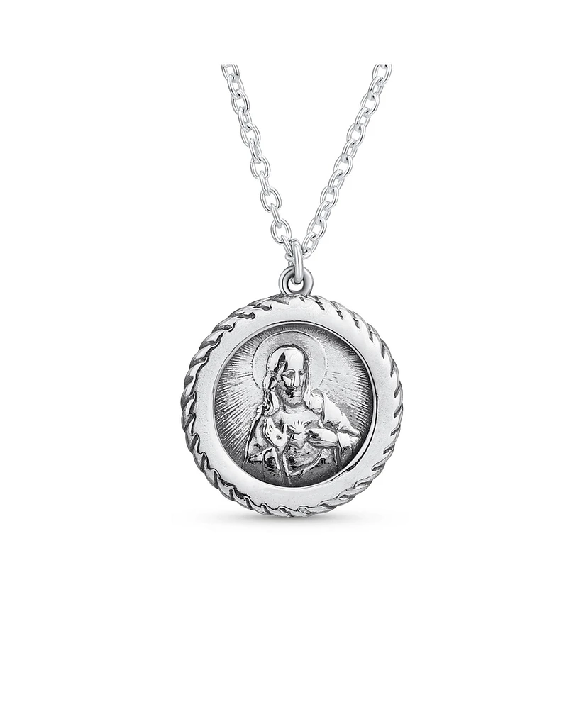 Bling Jewelry Religious Medal Medallion Jesus Pendant Necklace For Women and Men - Sterling Silver