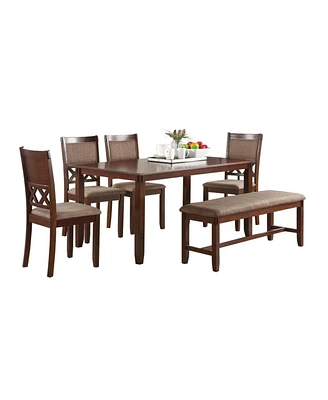 Simplie Fun Color Dining Room Furniture Unique Modern 6Pc Set Dining Table 4X Side Chairs And A Bench Solid Wood Rubberwood And Veneers