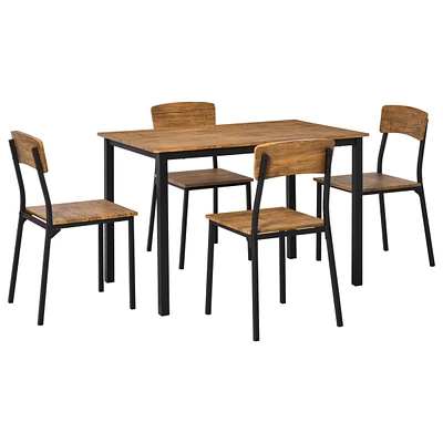 Simplie Fun 5 Piece Industrial Dining Table Set For 4, Rectangular Kitchen Table And Chairs, Dining Room Set For Small Space