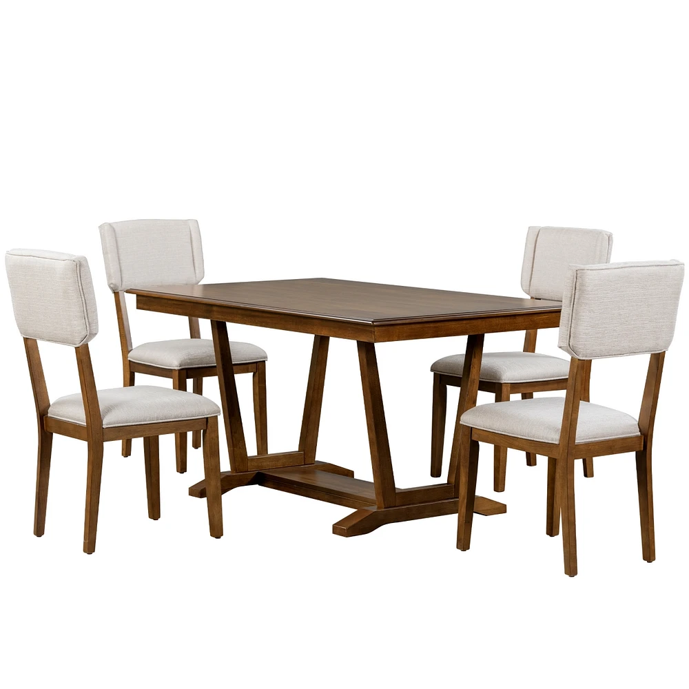 Simplie Fun Rustic 5-pc Dining Set with Upholstered Chairs, 59" Table
