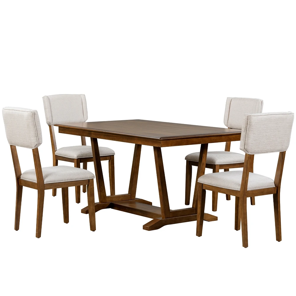 Streamdale Furniture Walnut 5-Piece Dining Set with Upholstered Chairs