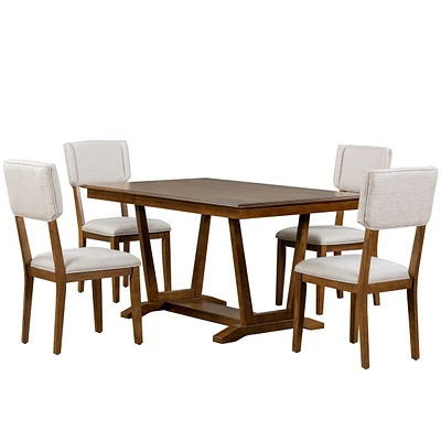 Simplie Fun Rustic 5-Piece Dining Table Set With 4 Upholstered Chairs, 59-Inch Rectangular Dining Table With Trestle Table Base