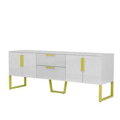 Simplie Fun 75" Tv Stand With Storage Cabinet And Metal Legs