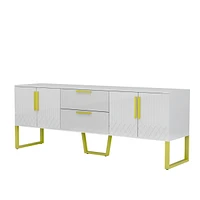 Simplie Fun 75" Tv Stand With Storage Cabinet And Metal Legs