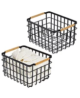 mDesign Metal Closet Organizer Basket, Wood Handles, 2 Pack