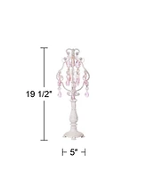 Traditional Chandelier Accent Table Lamp 19 1/2" High Antique White Pink Clear Faux Crystal Candelabra Decor for Living Room Bedroom House Bedside Nig