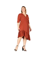 Women's Plus-size Ruched Sleeve Ruffle Hem Midi Dress