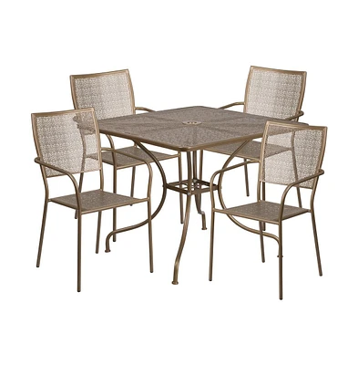 Commercial Grade 35.5" Square Metal Garden Patio Table Set