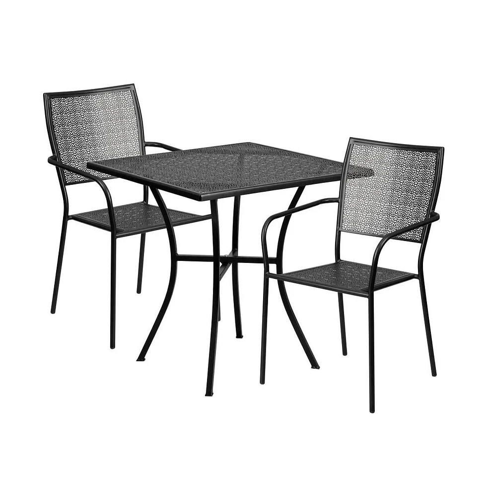 Commercial Grade 28" Square Metal Garden Patio Table Set W/ 2 Square Back Chairs