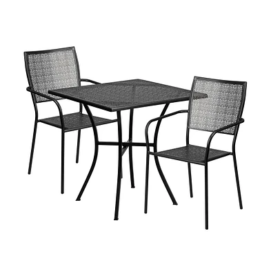 Commercial Grade 28" Square Metal Garden Patio Table Set W/ Back Chairs