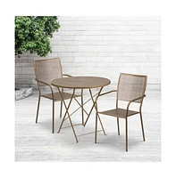 Commercial Grade 30" Round Metal Folding Patio Table Set W/ Square Back Chairs