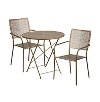 Commercial Grade 30" Round Metal Folding Patio Table Set W/ Square Back Chairs