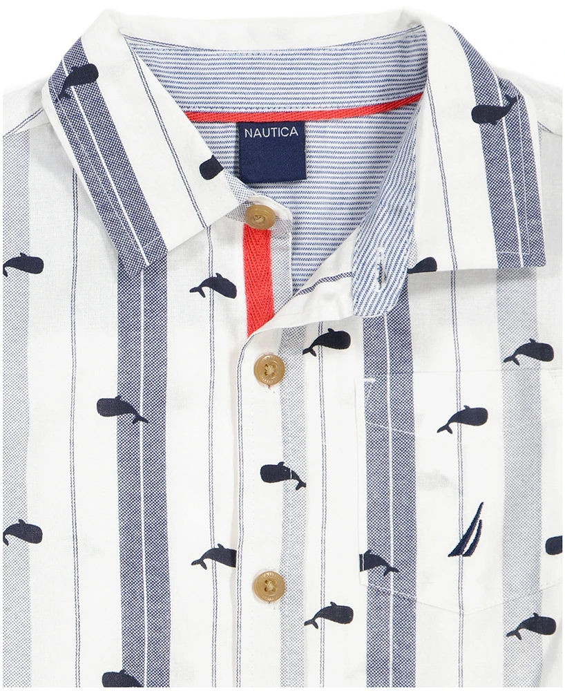 Nautica Toddler Boys Short Sleeve T-shirt, Print-Stripe Shirt and Twill Shorts, 3 Pc Set