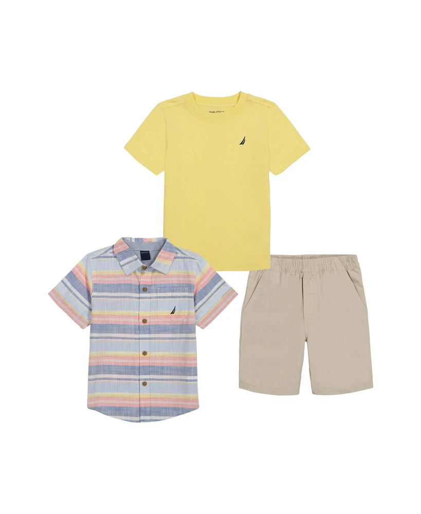 Nautica Baby Boys Short-Sleeve T-Shirt, Striped Gauze Shirt & Twill Shorts, 3 Piece Set