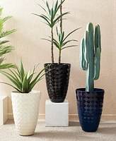 Glitzhome 19.75" H Oversized Set of 2 Pe and Stone Faux Ceramic Diamond Textured Tall Planter