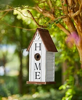 Glitzhome 14.75" H Washed White Distressed Solid Wood " Home" Inspiration Decorative Outdoor Garden Birdhouse